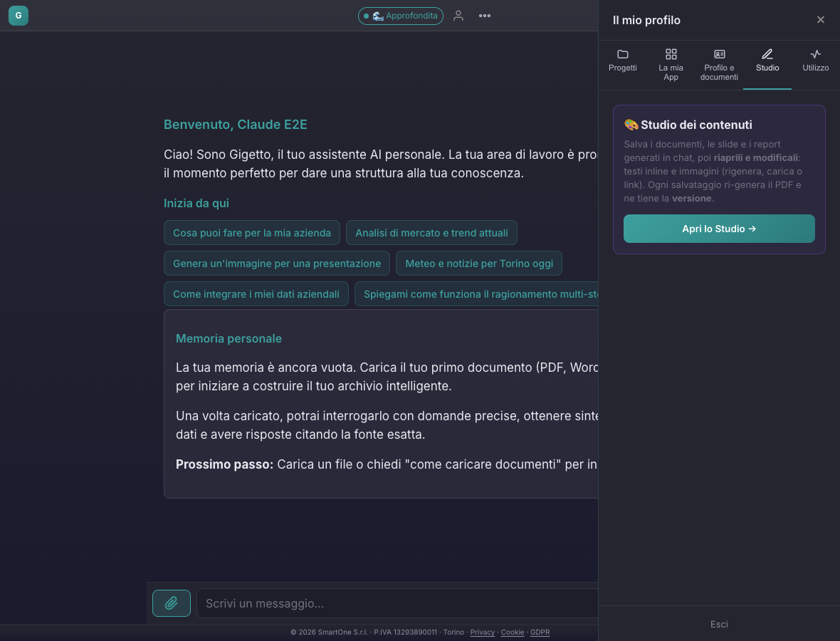 Editor dello Studio con un documento